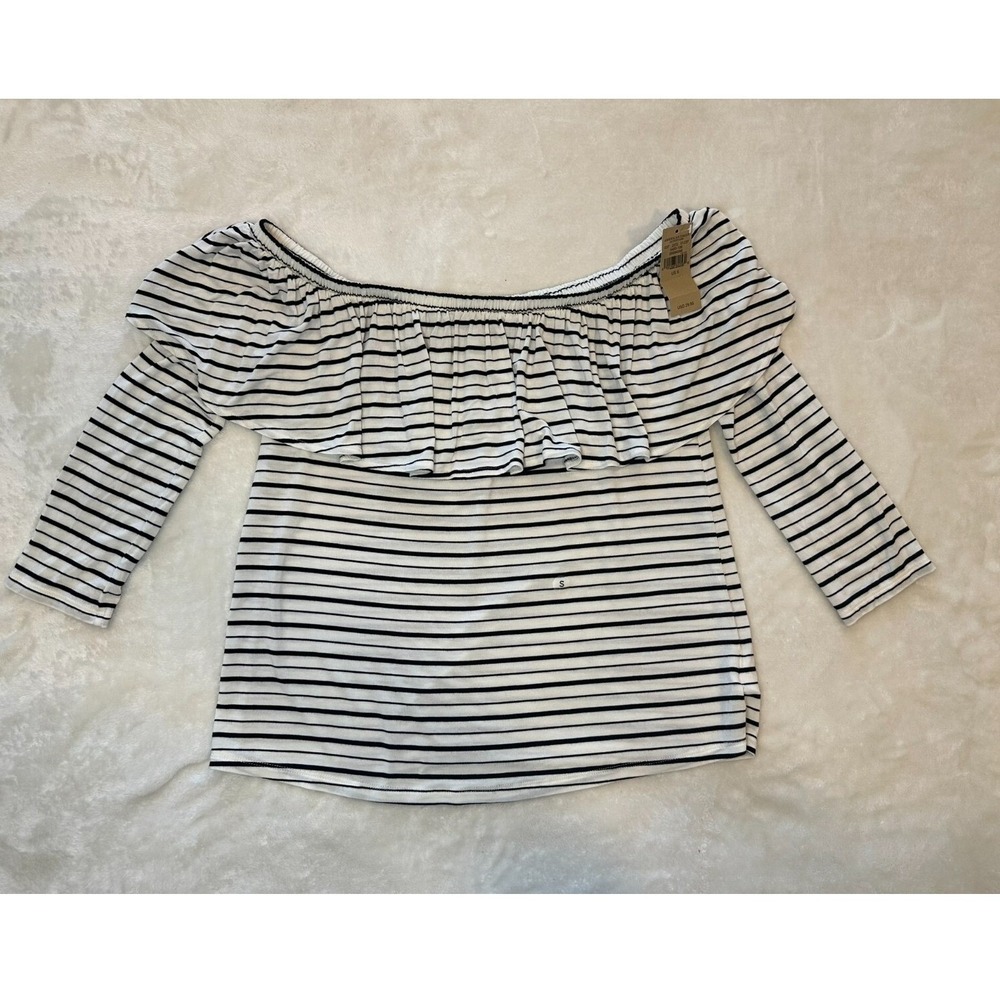 American Eagle Size-S Women's Striped Off The Shoulder Top 3/4 Sleeve Shirt